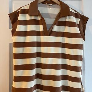 Entro Brown and Cream Striped Polo Shirt